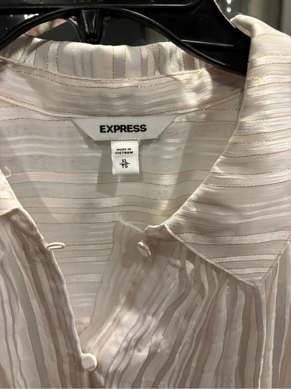 Express White and Gold Sheer Striped Button-Up Shirt - Picture 4 of 6